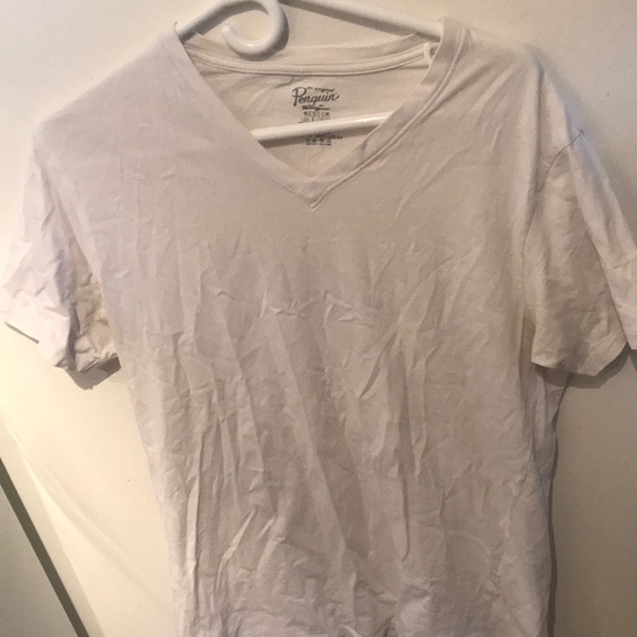 Original Penguin White V Neck Tshirt with Silver Penguin logo Stitched Perfect! - Picture 3 of 4
